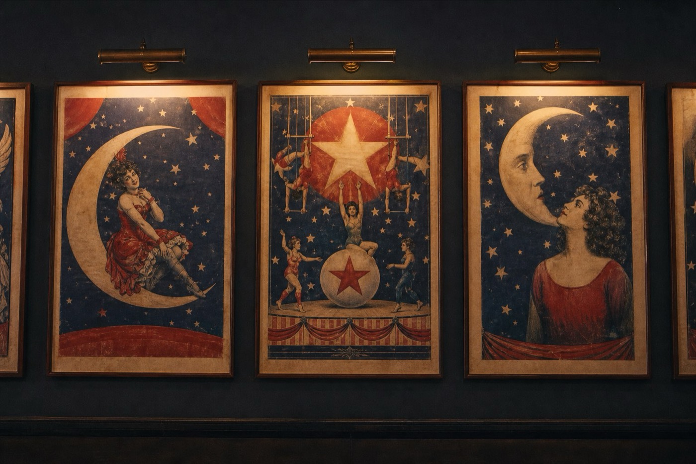 Affiches de cirque vintage illustrant le dossier machines à sous Magical Spin